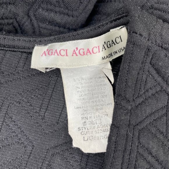 a'gaci Black Geometric Design Cap Sleeve V-Round Neck Dress Size Large Event - Picture 6 of 7